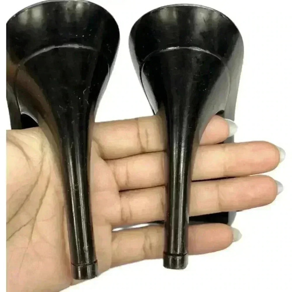 CHRISTIAN DIOR Open Toe Mules Heels black Sandals 36.5 6.5 Patent Leather Bow - Picture 4 of 6